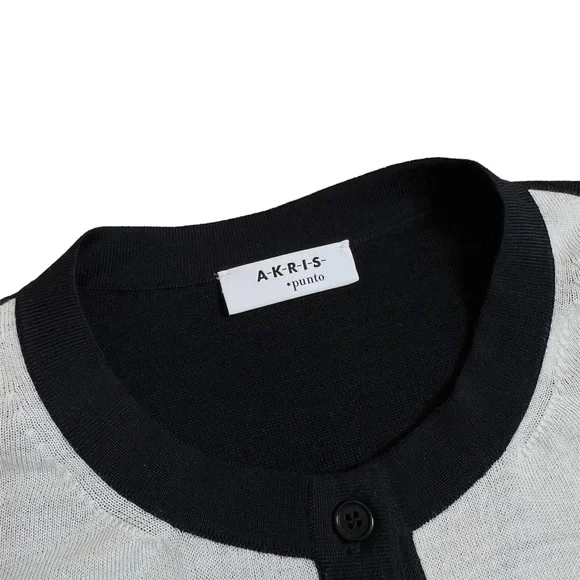 Akris Punto Lightweight Wool Sweater/Cardigan. Black White Striped. Size 4 - Picture 3 of 6